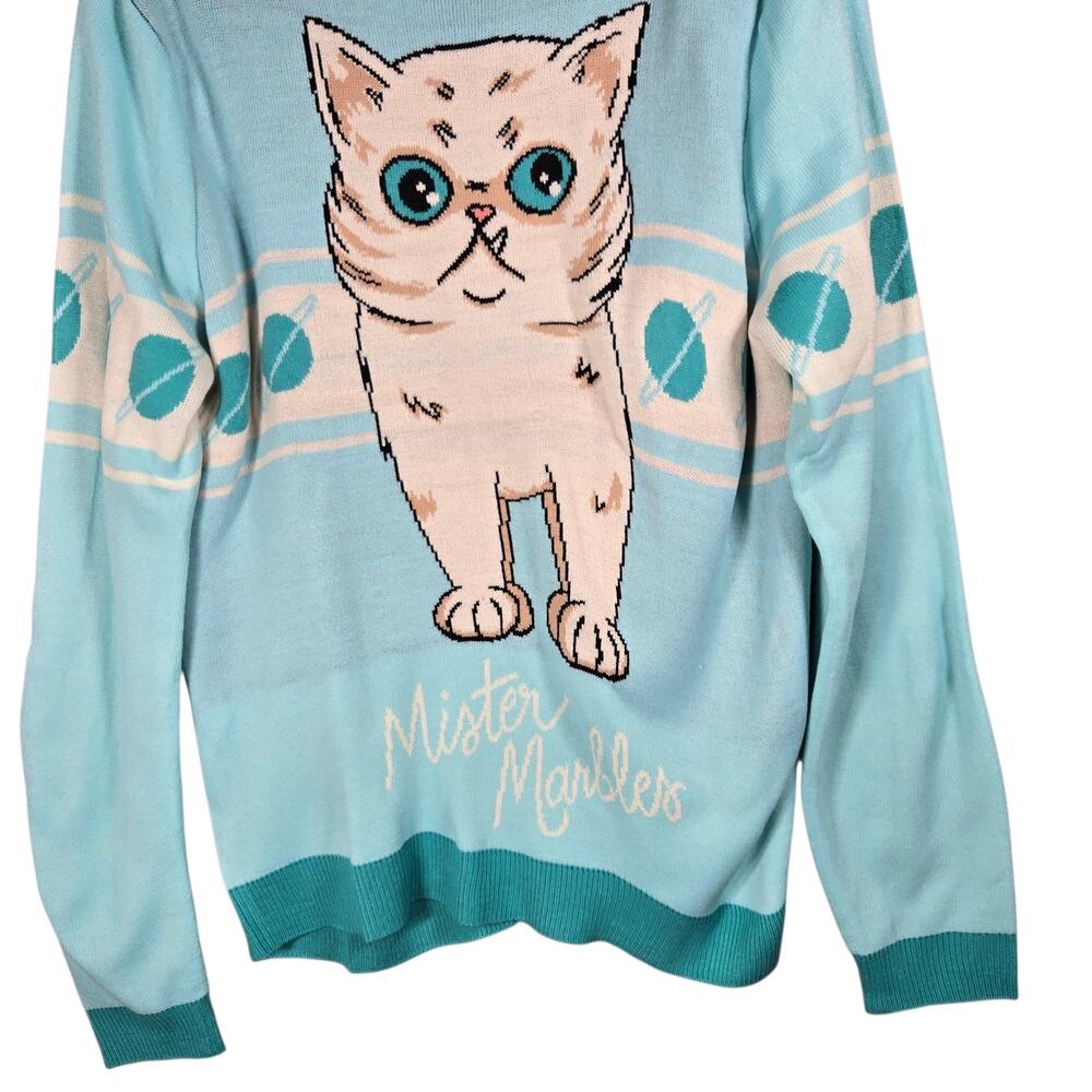 Lil Bub Mister Marbles Sweater Womens 3XL Blue Knit Space Cat Graphic Pullover - Picture 4 of 11
